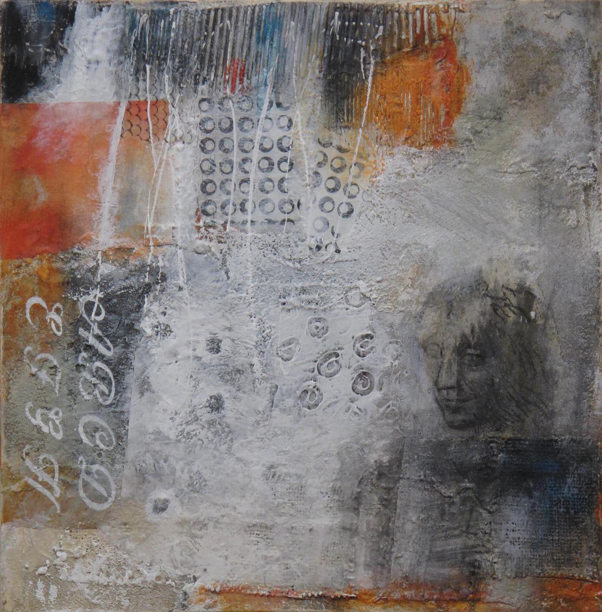 Die Geheimnisse der Wände II, 2010, Acryl und Collage auf Leinwand, 50 x 50 cm